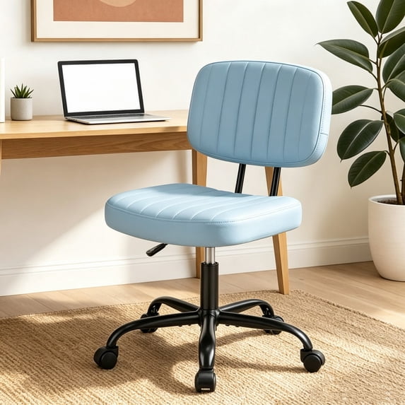 Armless Office Desk Chair, PU Leather Ergonomic Task Chair with Low Back Lumbar Support, Height Adjustable Swivel Computer Chair for Home Office