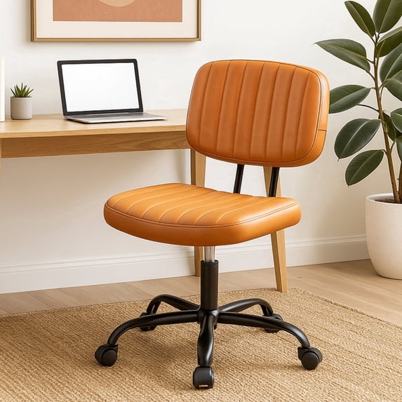 Armless Office Desk Chair, PU Leather Ergonomic Task Chair with Low Back Lumbar Support, Height Adjustable Swivel Computer Chair for Home Office