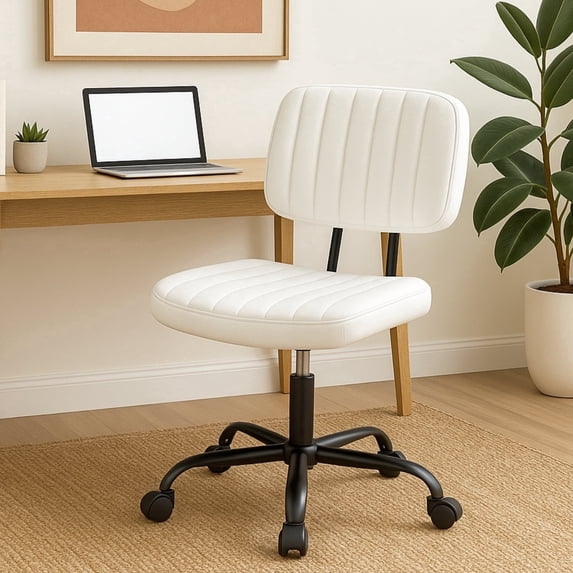 Armless Office Desk Chair, PU Leather Ergonomic Task Chair with Low Back Lumbar Support, Height Adjustable Swivel Computer Chair for Home Office