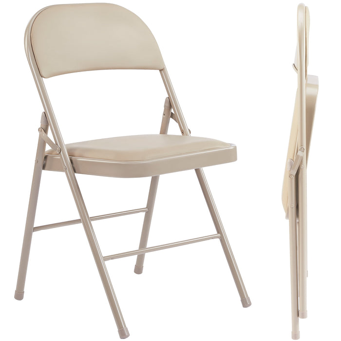 Beddle Folding Chairs, 2-Pack PU Leather Padded Seat and Back Dining Chairs, Event Chairs for Home, Office, Parties, Indoor & Outdoor, Black
