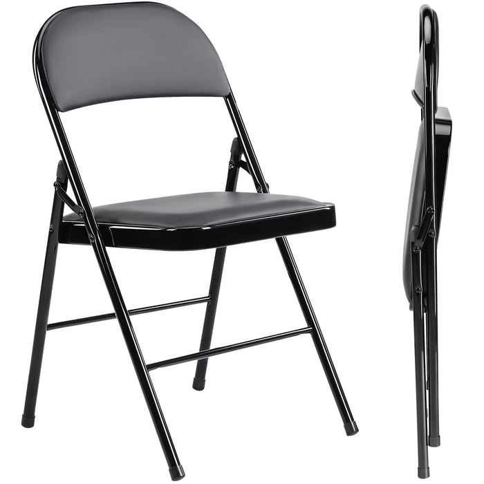 Beddle Folding Chairs, 2-Pack PU Leather Padded Seat and Back Dining Chairs, Event Chairs for Home, Office, Parties, Indoor & Outdoor, Black