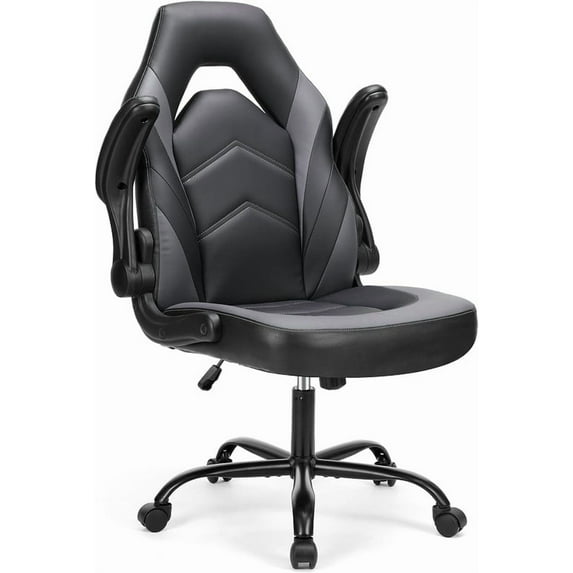 Beddle Gaming Office Chair, Ergonomic PU Leather High Back Swivel Computer Desk Chair with Flip-up Arms, Lumbar Support, Black Blue