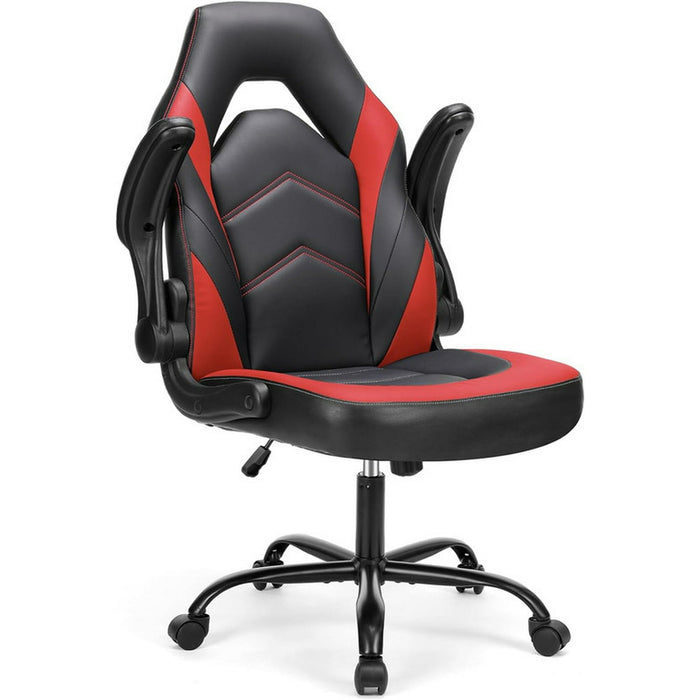 Beddle Gaming Office Chair, Ergonomic PU Leather High Back Swivel Computer Desk Chair with Flip-up Arms, Lumbar Support, Black Blue