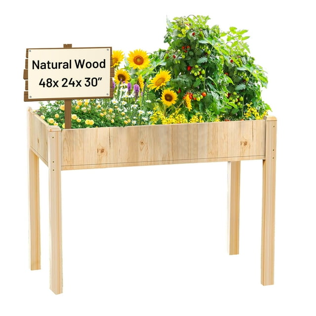 Beddle Outdoor Wood Raised Garden Bed, Elevated Reinforced Large Planter Box for Vegetable Flower Backyard Patio Gardening Balcony & Bed Liner