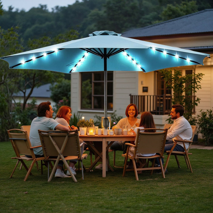 Betcozy Patio Umbrella with 32 LED Lights, 10FT Outdoor Solar Umbrellas with Push Button Tilt and Crank, 8 ribs, for Market, Beach, Pool,Garden, Deck