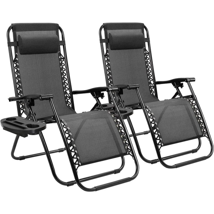 Betcozy Zero Gravity Chairs, Set of 2 Patio Folding Lawn Outdoor Lounge Gravity Camp Reclining Lounge Chair with Cup Holder Pillows for Poolside Backyard and Beach
