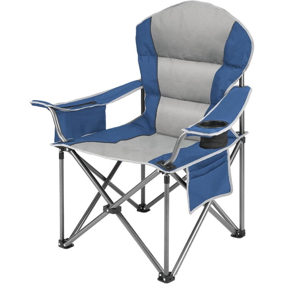 Bigleap Oversized Heavy Duty Camping Chair, Folding with Padded Seat, Cooler Bag & Cup Holder for Outdoor, Beach, Fishing, Concerts,Blue