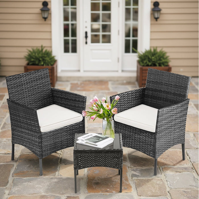 Bigleap 3PCS Patio Furniture Set, Outdoor Wicker Furniture with Coffee Table, Modern Rattan Patio Chairs Conversation Sets for Garden, Terrace, Porch, Balconies, Lawns, Black