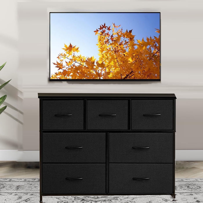 TINKLE WELL 7 Drawers Dresser, Modern Simple TV Cabinet with Storage Drawers, Fabric TV Console, Media Gaming Stand for Living Room, Bedroom