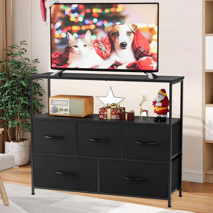 TINKLE WELL 7 Drawers Dresser, Modern Simple TV Cabinet with Storage Drawers, Fabric TV Console, Media Gaming Stand for Living Room, Bedroom