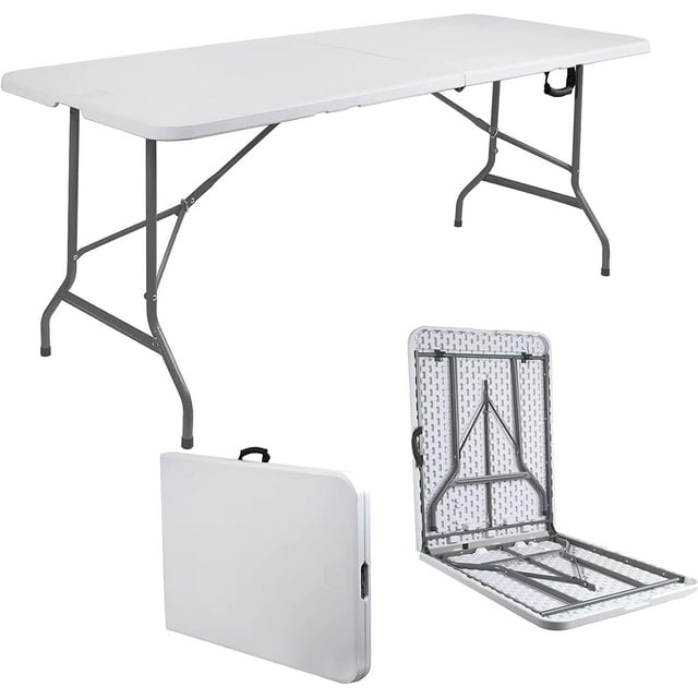 4-8ft Folding Table, Outdoor Indoor Heavy Duty Portable Desk with Carrying Handle for Camping Picnic Party