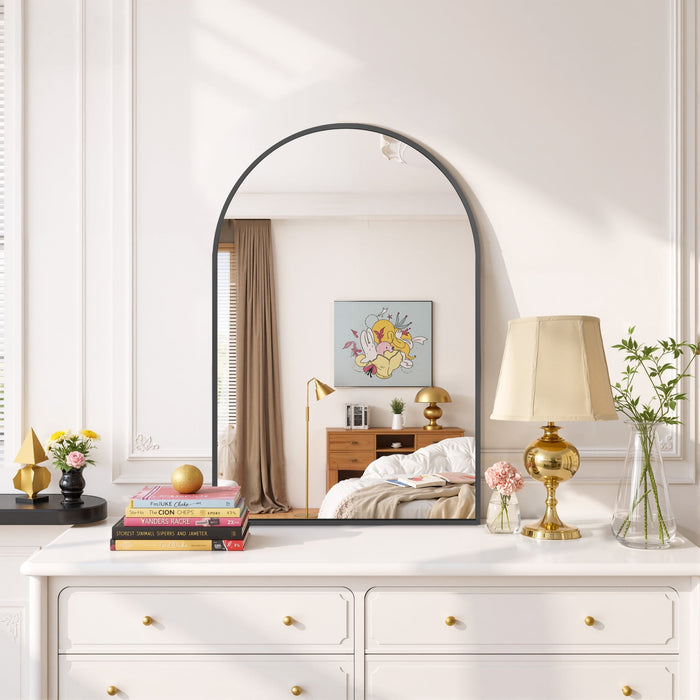 Blorly Bathroom Mirror, Black Wall Vanity Arch Mirror, Rounded Arch Mirror, Anti-Rust, Tempered Glass, Hangs Vertically