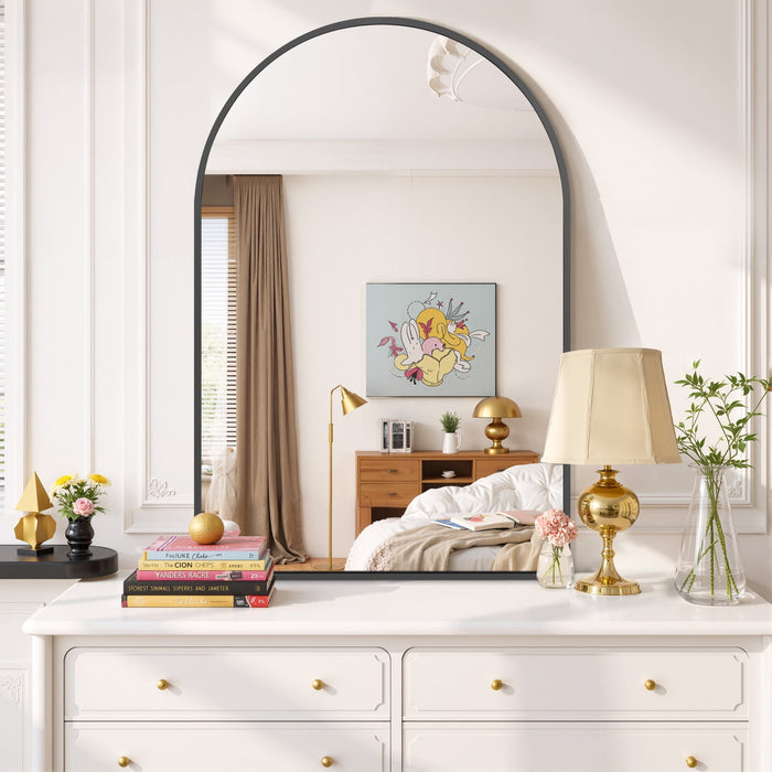 Blorly Bathroom Mirror, Black Wall Vanity Arch Mirror, Rounded Arch Mirror, Anti-Rust, Tempered Glass, Hangs Vertically