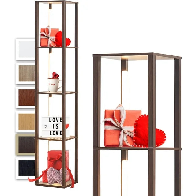 Corner Shelf with Light, Stand Floor Lamps with Storage Shelves for Collectibles, Sturdy 4-Tier Corner Bookshelf Cabinet Display Shelf for Living Room/Home/Office