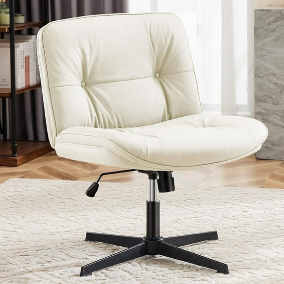 Criss Cross Chair, Armless Office Desk Chair, Wide Seat No Wheels, Height Adjustable Comfy Computer Task Swivel Chair