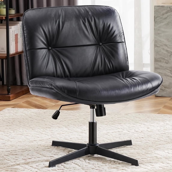 Criss Cross Chair, Armless Office Desk Chair, Wide Seat No Wheels, Height Adjustable Comfy Computer Task Swivel Chair