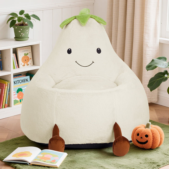 TINKLE WELL Cute Bean Bag Chair, Padded Sofa with Soft Faux Rabbit Fur, Cartoon Style，24in/31in  Beige for Boys & Girls