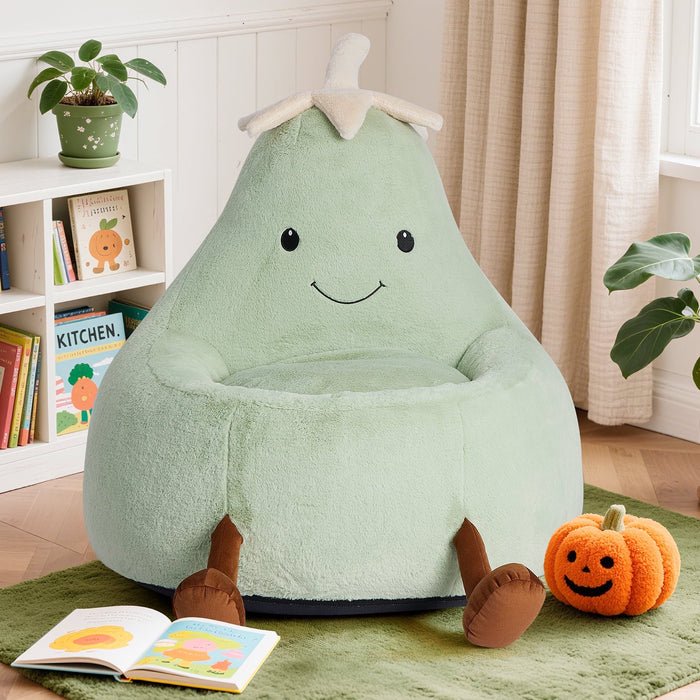 TINKLE WELL Cute Bean Bag Chair, Padded Sofa with Soft Faux Rabbit Fur, Cartoon Style，24in/31in  Beige for Boys & Girls