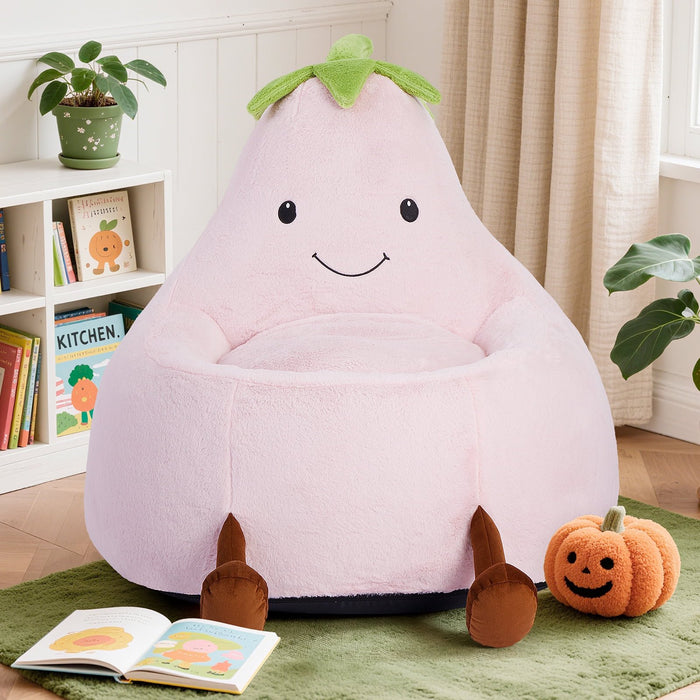 TINKLE WELL Cute Bean Bag Chair, Padded Sofa with Soft Faux Rabbit Fur, Cartoon Style，24in/31in  Beige for Boys & Girls
