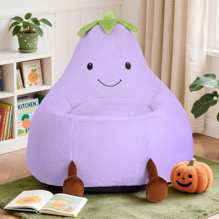 TINKLE WELL Cute Bean Bag Chair, Padded Sofa with Soft Faux Rabbit Fur, Cartoon Style，24in/31in  Beige for Boys & Girls