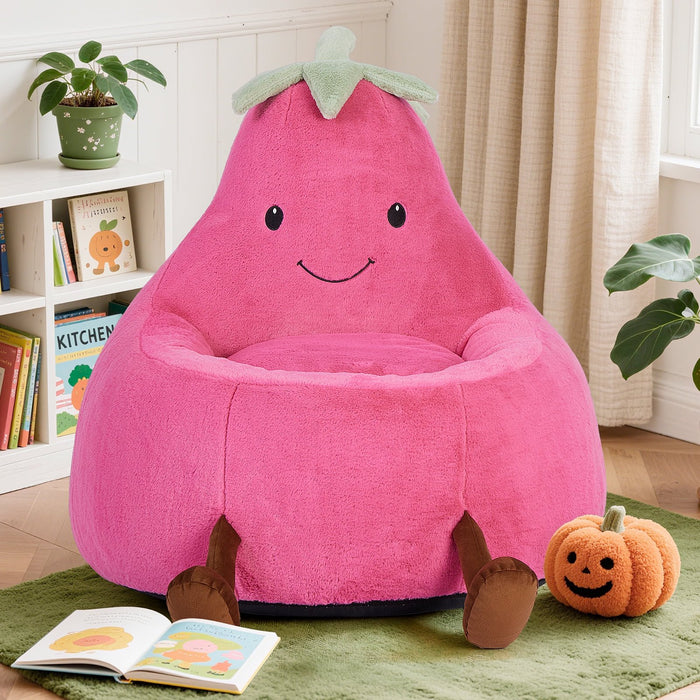 TINKLE WELL Cute Bean Bag Chair, Padded Sofa with Soft Faux Rabbit Fur, Cartoon Style，24in/31in  Beige for Boys & Girls