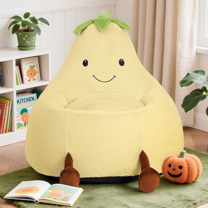 TINKLE WELL Cute Bean Bag Chair, Padded Sofa with Soft Faux Rabbit Fur, Cartoon Style，24in/31in  Beige for Boys & Girls