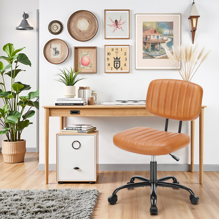 Cute Task Chair, Adjustable Armless Activity Chair with Wheels, Comfy Low Back Swivel Desk Chair