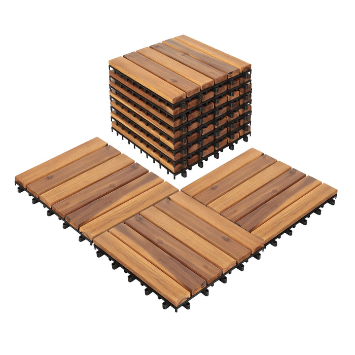 Deck Tiles Interlocking 10 Pack Solid Wood Outdoor Flooring Waterproof for Patio Porch Garden Balcony Poolside
