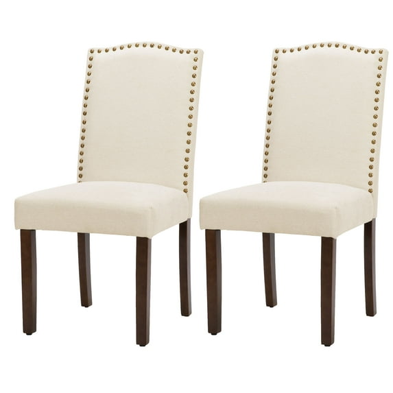 Dining Chairs Set of 2, Modern Upholstered Fabric Chairs with Nailhead Trim and Wooden Legs for Kitchen, Dining Room, or Living Room
