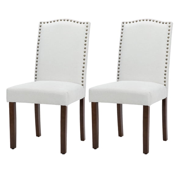Dining Chairs Set of 2, Modern Upholstered Fabric Chairs with Nailhead Trim and Wooden Legs for Kitchen, Dining Room, or Living Room