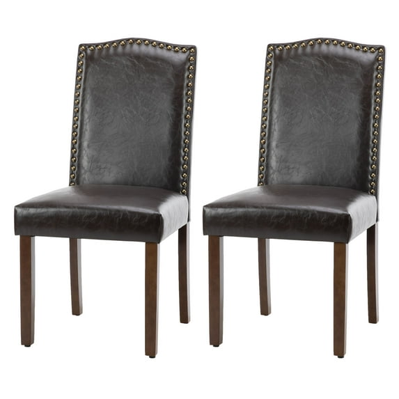 Dining Chairs Set of 2, Modern Upholstered Fabric Chairs with Nailhead Trim and Wooden Legs for Kitchen, Dining Room, or Living Room