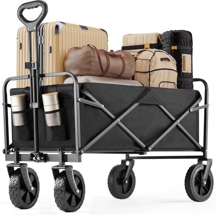 Dozzle 30" All-Surface Folding Wagon: A robust, large-volume Black utility cart. Ideal for carrying your essentials across beach, park.