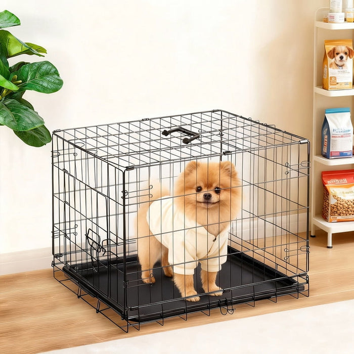 Dozzle 30-Inch Secure & Portable Dog Crate: Foldable Metal Wire Kennel with Enhanced Lock, Single-Door Cage for Small and Puppy Dogs, Black