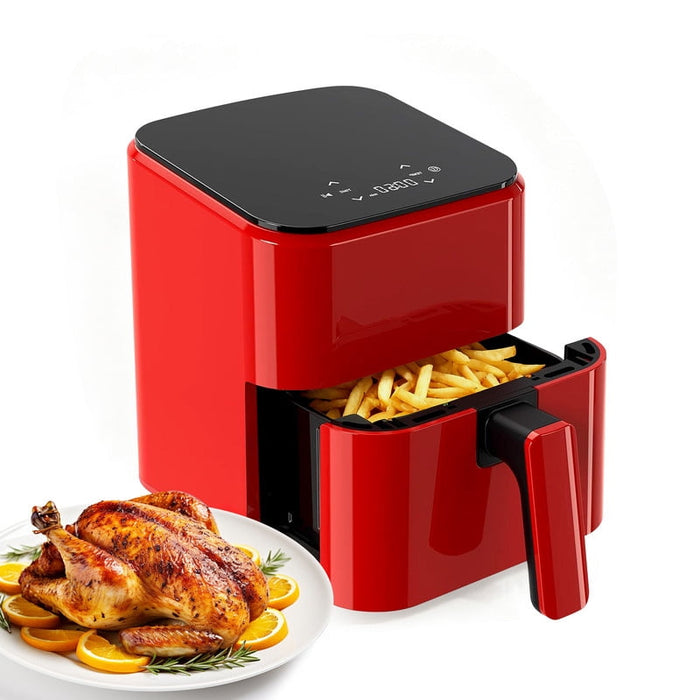 Dozzle 3QT Compact Digital Air Fryer, 400℉ Precision Heating, One-Touch Auto Shut-off, Nonstick Basket Dishwasher-Safe for Healthy Roast, Bake, Broil & Reheat, Red