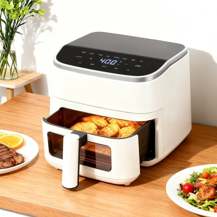 Dozzle 4QT Visual Window Air Fryer, 1500W Touchscreen Display with 8 Cooking Presets, Automatic Shut-Off, Nonstick Basket Dishwasher Safe, 60-Minute Timer, Up to 400°F, White