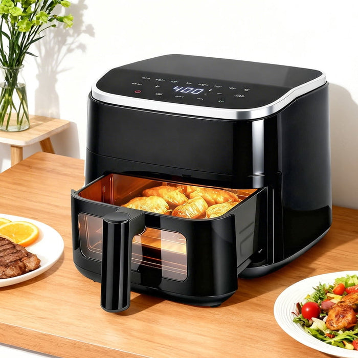 Dozzle 4QT Visual Window Air Fryer, 1500W Touchscreen Display with 8 Cooking Presets, Automatic Shut-Off, Nonstick Basket Dishwasher Safe, 60-Minute Timer, Up to 400°F, Black