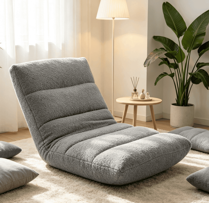 Dozzle 5-in-1 Adjustable Memory Foam Floor Chair, Foldable Padded Reclining Sofa Bed for Gaming, Reading, Napping, Meditation and Pet Resting, Grey