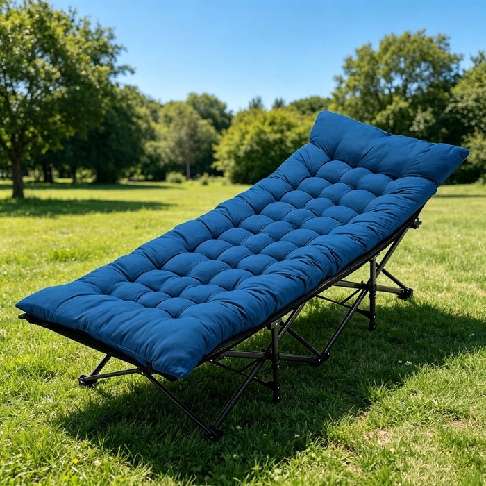 Dozzle Folding Camping Cot with Removable Mattress, Portable Foldable Outdoor Bed for Camping, 74.41" D x 27.95" W x 13.78" H, Blue
