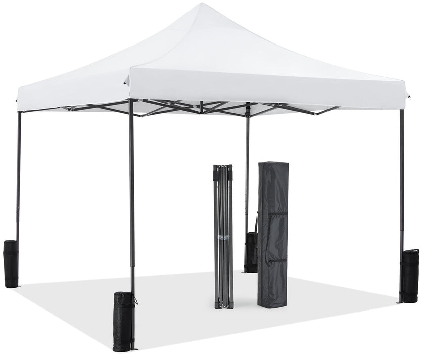 Dozzle Instant Pop Up Canopy Tent 10x10 Feet - Heavy Duty Waterproof Outdoor Canopy with Sand Bags, Carrying Case for Parties, Camping, Beach & Backyard Shade，White