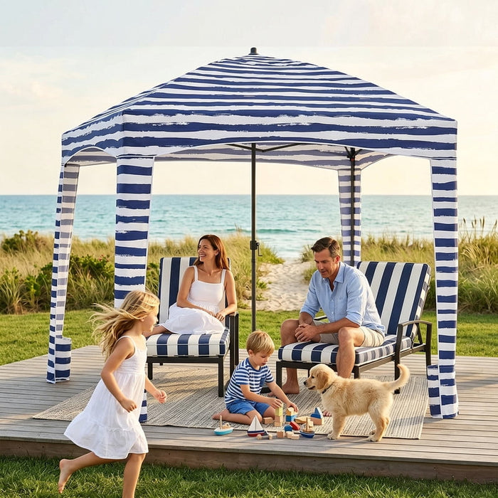 Dozzle UPF 50+ Full Protection, 6x6ft Large Beach Tent, Spacious Canopy for Whole Family, Removable Side Curtain, Instant Setup Sun Shelter, Collapsible Cabana, Dark Blue