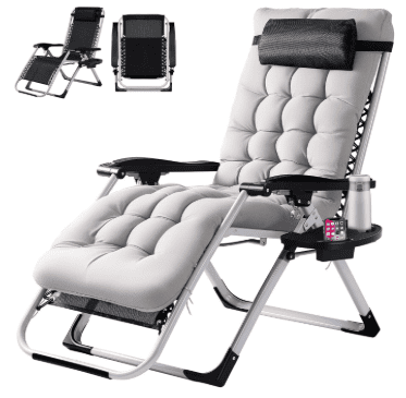 Dozzle Zero Gravity Heavy-Duty Recliner Chair with Enhanced Padded Cushion & Detachable Cup Holder, Foldable Reclining Lounge Chair for Patio, Indoor, Camping, and Beach , Gray