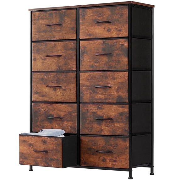 Aidoly Dresser for Bedroom, 10 Storage Drawers, Anti-Tip Tall Fabric Closet Chests Organizer Tower Furniture with Wooden Top Metal Frame for Living Room, Hallway, Entryway