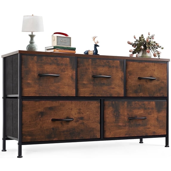 Aidoly Drawer Dresser with Wooden Top, Adjustable Feet, Sturdy Metal Frame Dressers for Bedroom, Living Room