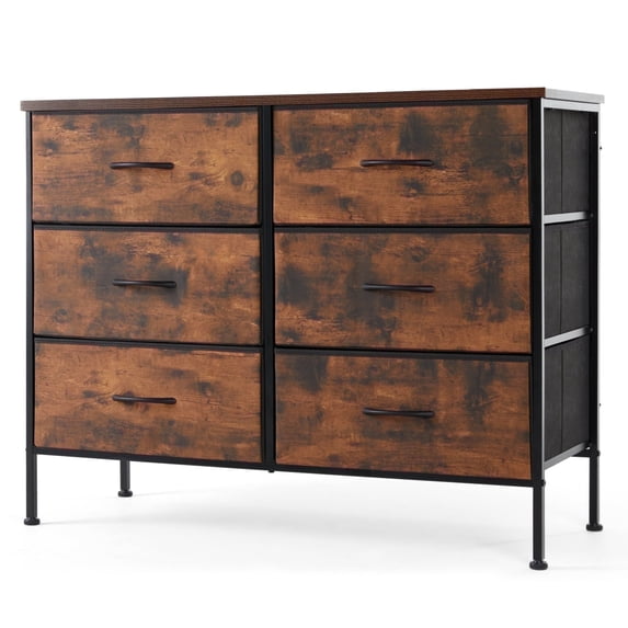 Aidoly Bedroom Dresser, Storage Drawers, Anti-Tip Wide Fabric Closet Chests Organizer Tower Furniture with Wooden Top Metal Frame for Living Room, Hallway, Entryway