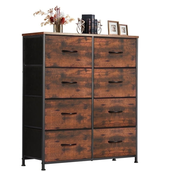 Aidoly Dresser for Bedroom, 8 Storage Drawers, Anti-Tip Fabric Closet Chests Organizer Tower Furniture with Wooden Top Metal Frame for Clothes, Living Room, Hallway, Entryway