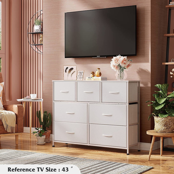 Blorly Dresser with 7 Drawers, Fabric Storage Tower, Organizer Unit for Bedroom, Hallway, Entryway, Closets, Wood Top, Easy Pull Handle, White