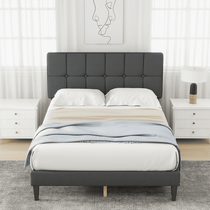 Bed Frames with Headboard, Upholstered Platform Bed with Wood Slats 800 lbs Support , Noise Free, No Box Spring Needed, Gray
