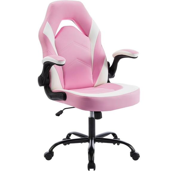 Ergonomic Gaming Chair, High Back PU Leather Computer Desk Chair with Lumbar Support, Flip-up Armrests & Adjustable Height