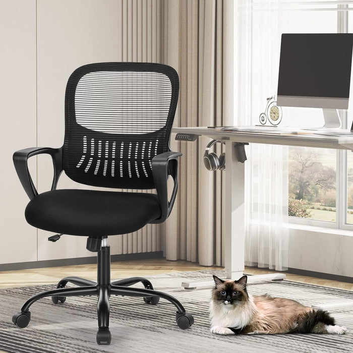 Ergonomic Mesh Home Office Chair with Armrests, Adjustable Height/Tilt, 360-Degree Swivel, Mid-Back Executive Task Chair, Black