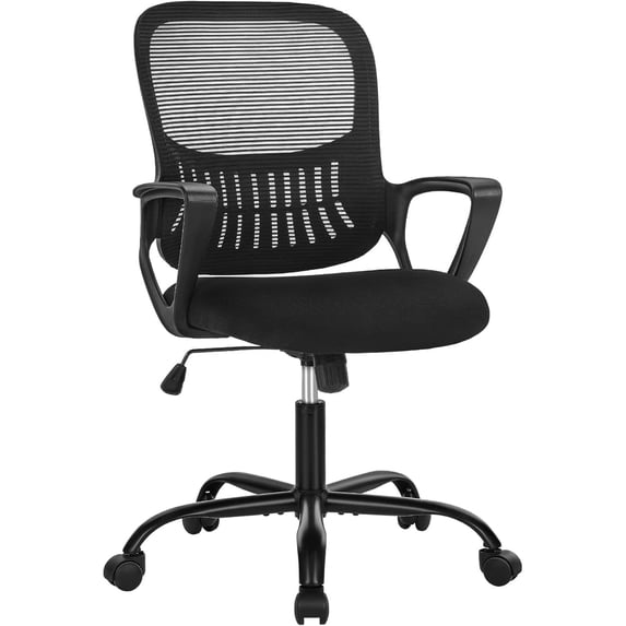 Ergonomic Mid-Back Mesh Office Chair with Lumbar Support, Swivel Rolling Desk Chair with Armrests and Wheels for Home and Study Use